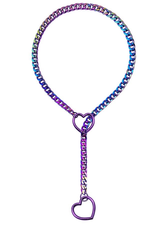 EverGlimp Rainbow Slip Chain Necklace For Women, Purple Heart-Shaped O-Ring,Adjustable Lengths,Cuban Chunky Chain Lariat Y-Necklace Jewelry (Purple, Length 25'') - Image 1
